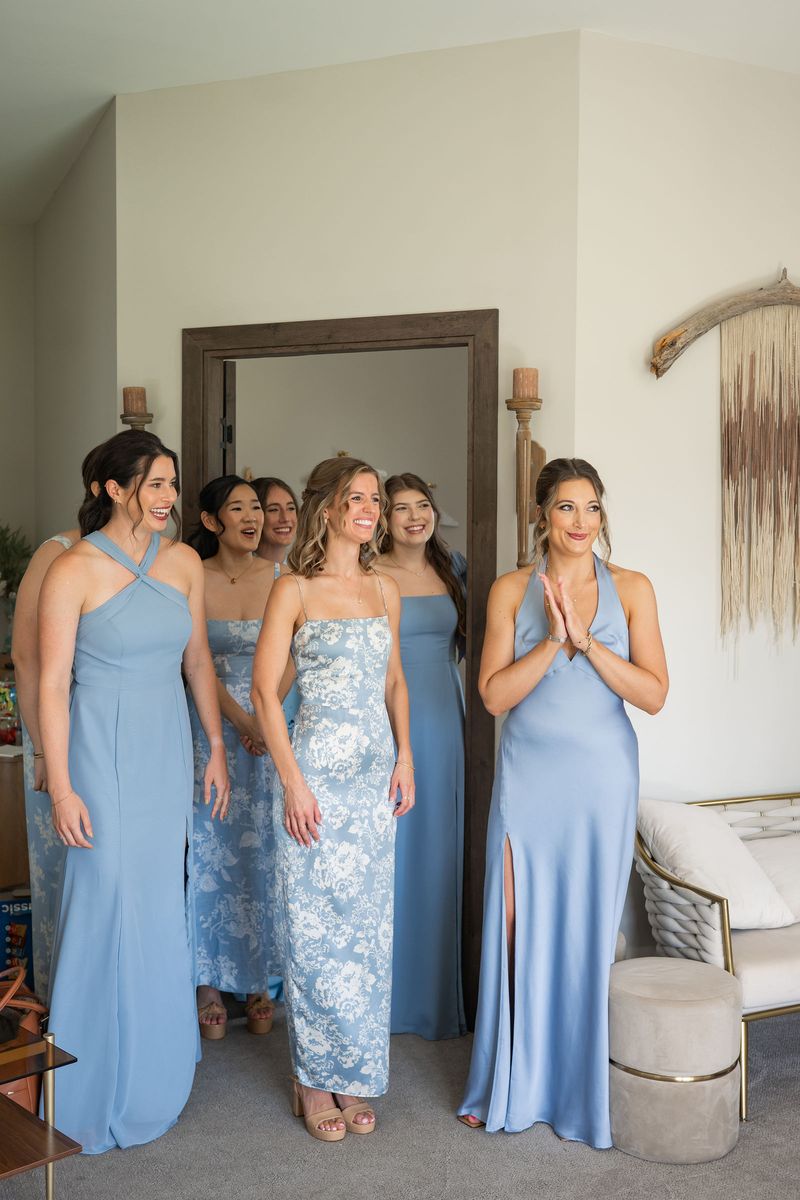 Katie's bridesmaids in dusty blue