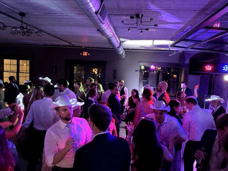 A packed dance floor at Katie and Dennis’s reception