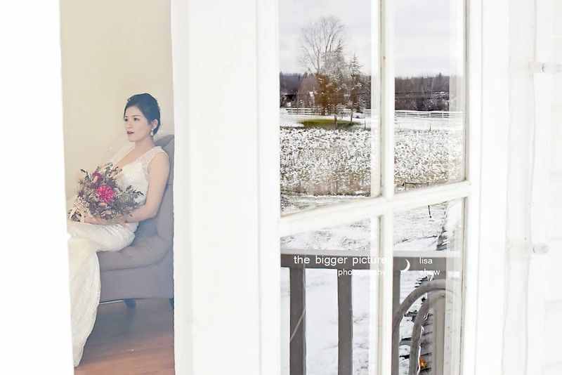 Yu-ju at a window looking out over the snowy farm