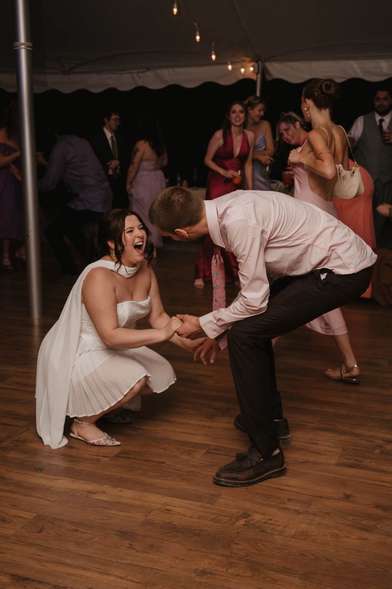 Heather and a guest dancing low on the floor