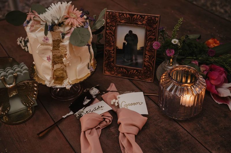 The cake table by candlelight